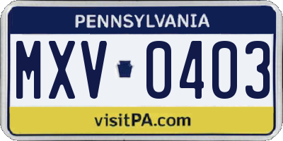 PA license plate MXV0403