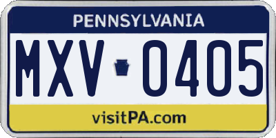PA license plate MXV0405