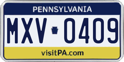 PA license plate MXV0409