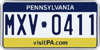 PA license plate MXV0411