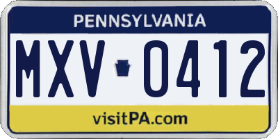 PA license plate MXV0412