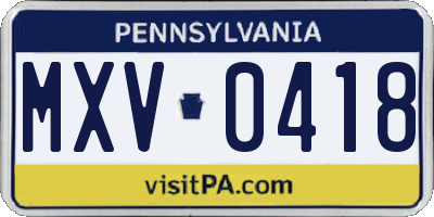 PA license plate MXV0418