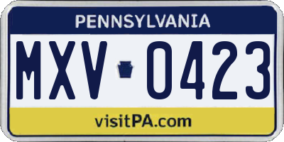 PA license plate MXV0423