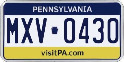 PA license plate MXV0430