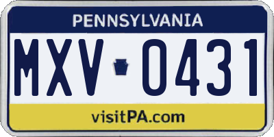 PA license plate MXV0431