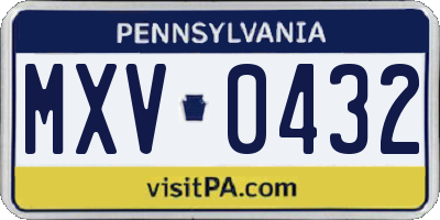 PA license plate MXV0432
