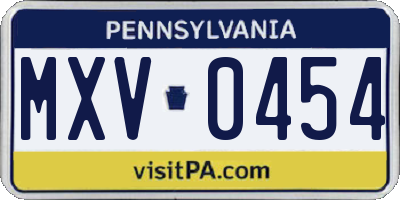 PA license plate MXV0454