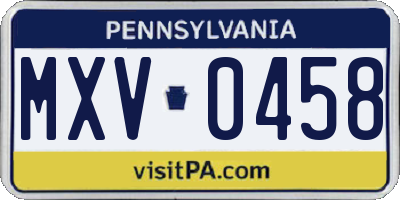 PA license plate MXV0458