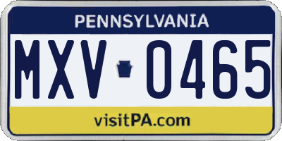 PA license plate MXV0465