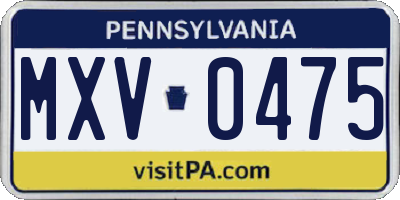 PA license plate MXV0475