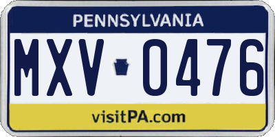 PA license plate MXV0476