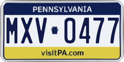 PA license plate MXV0477