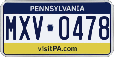 PA license plate MXV0478