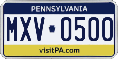 PA license plate MXV0500