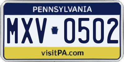 PA license plate MXV0502