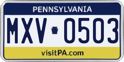 PA license plate MXV0503