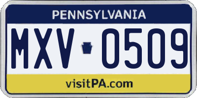 PA license plate MXV0509