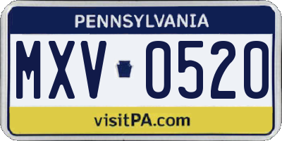 PA license plate MXV0520