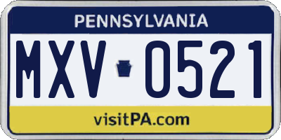 PA license plate MXV0521