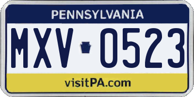 PA license plate MXV0523