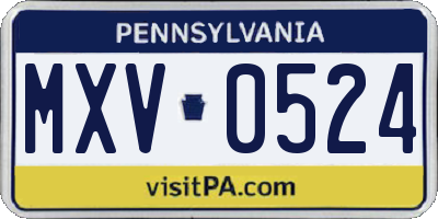 PA license plate MXV0524