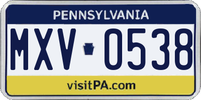 PA license plate MXV0538