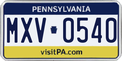 PA license plate MXV0540