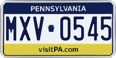 PA license plate MXV0545