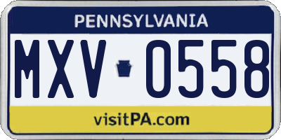 PA license plate MXV0558