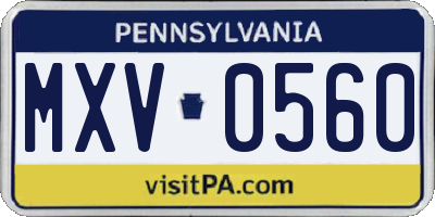 PA license plate MXV0560
