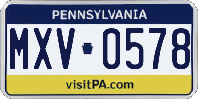 PA license plate MXV0578