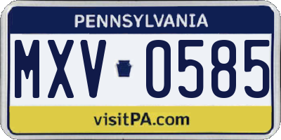 PA license plate MXV0585