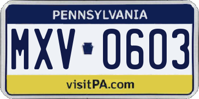 PA license plate MXV0603