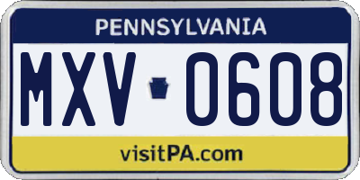 PA license plate MXV0608