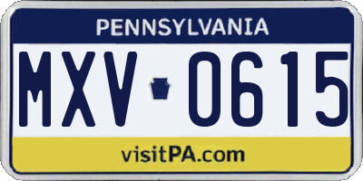 PA license plate MXV0615