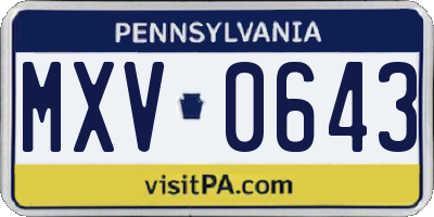 PA license plate MXV0643