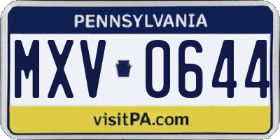 PA license plate MXV0644