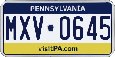 PA license plate MXV0645