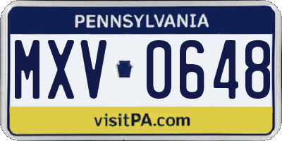 PA license plate MXV0648