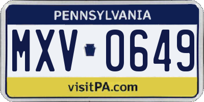 PA license plate MXV0649