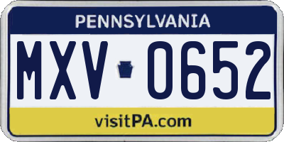 PA license plate MXV0652