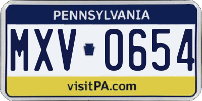 PA license plate MXV0654