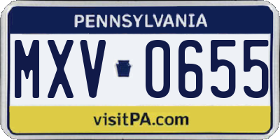 PA license plate MXV0655