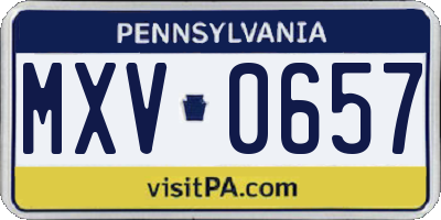 PA license plate MXV0657