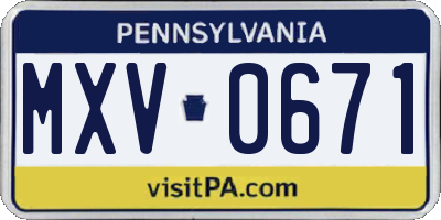 PA license plate MXV0671