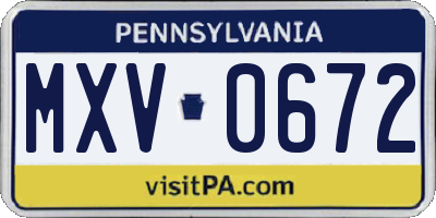 PA license plate MXV0672