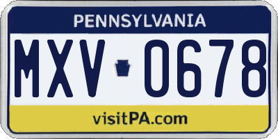 PA license plate MXV0678