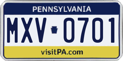 PA license plate MXV0701