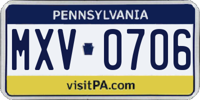PA license plate MXV0706
