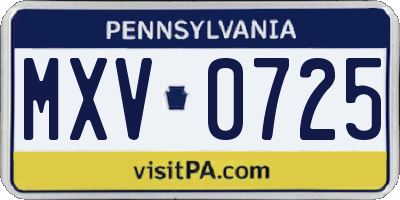 PA license plate MXV0725